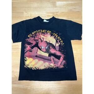 Youth Vintage Spiderman Shirt Spider-Man Black Graphic Movie Promo Tee Kids S